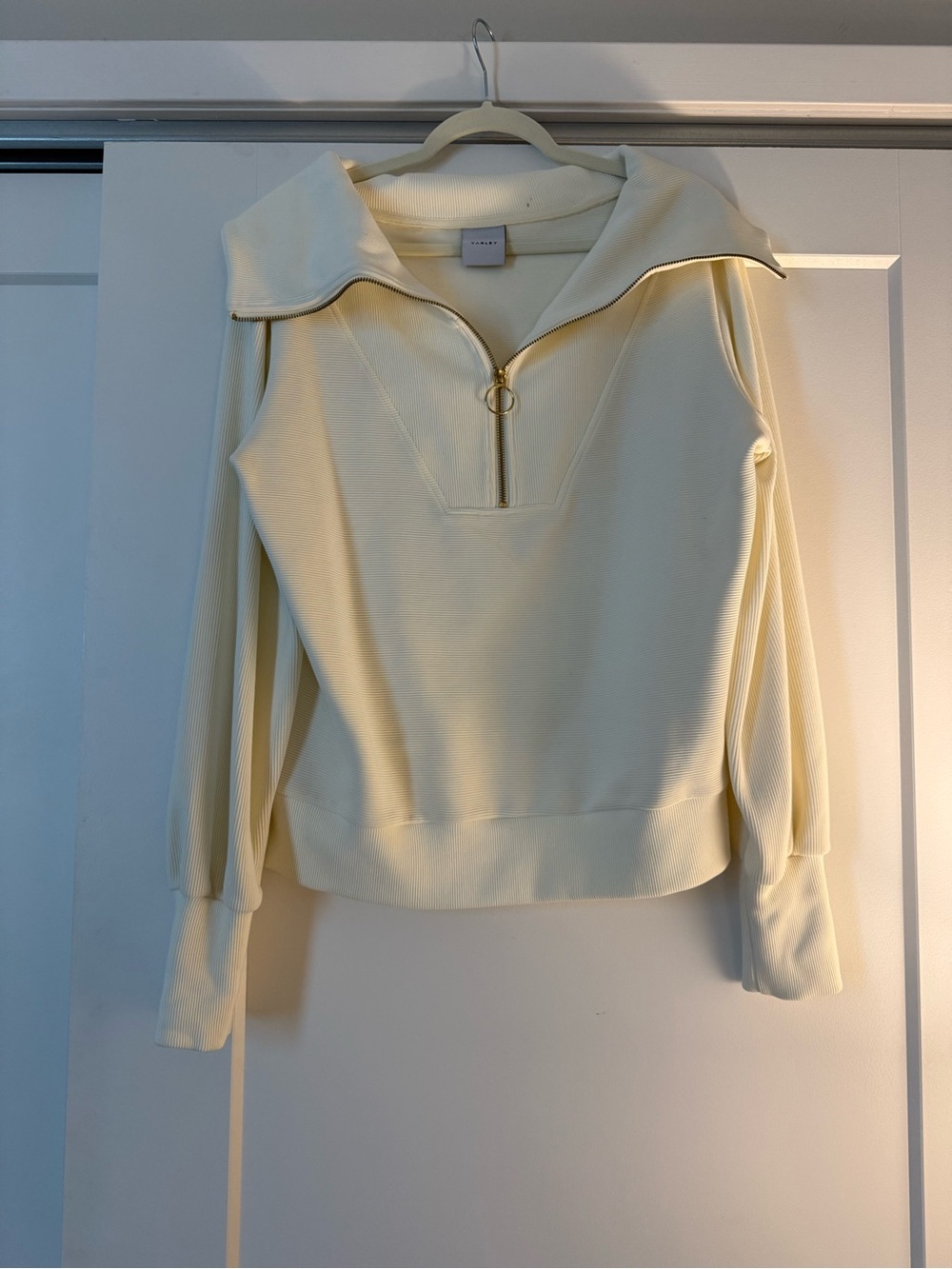 Varley Cream Half-Zip Pullover Sweater with Wide Collar